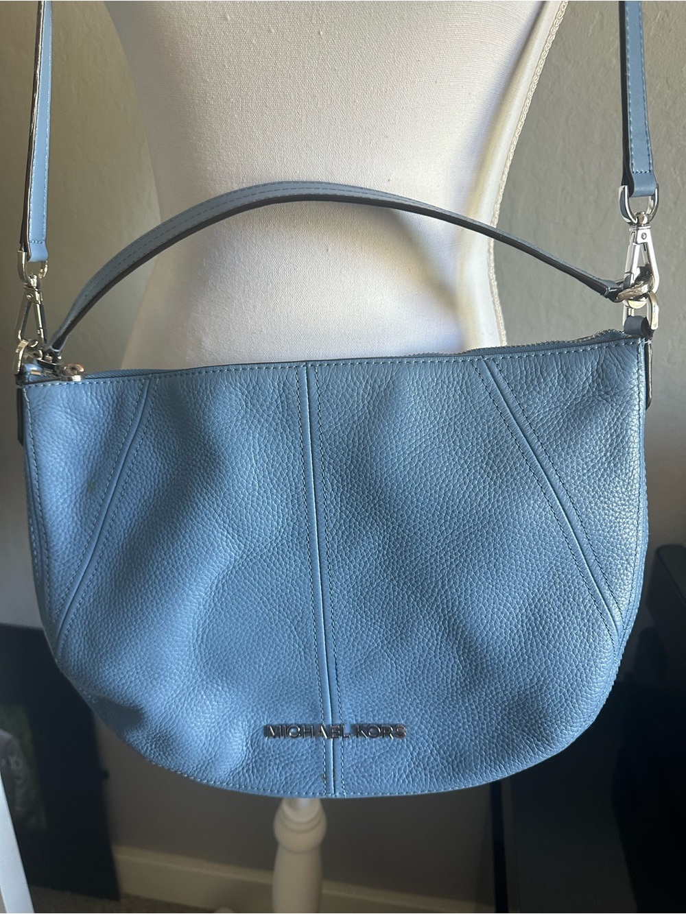 Michael Kors Light Blue Pebbled Leather Shoulder Bag